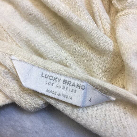 Lucky Brand Blouse Top Sz L Womans Ivory Cream Linen Knit Embroidered Lace Boho - Picture 9 of 16
